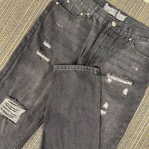 Universal Genius Distressed Jeans Women 34 Black Excellent Ripped Straight Leg